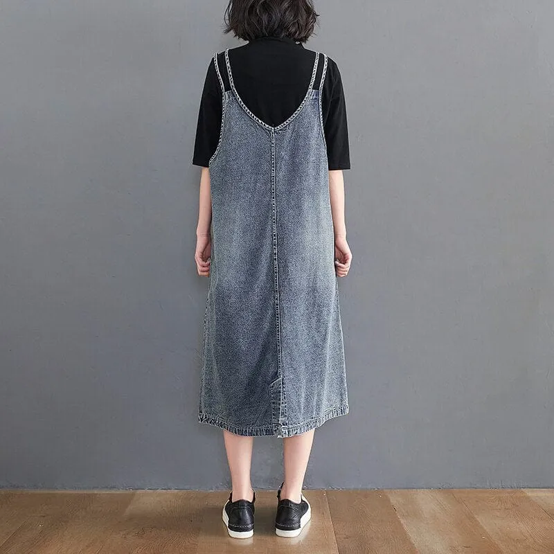 Luci Solid Denim Overall Dress