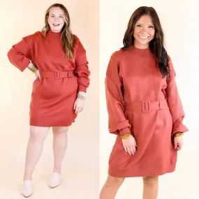 Luxurious Life Sweater Dress with Belt in Rust Red