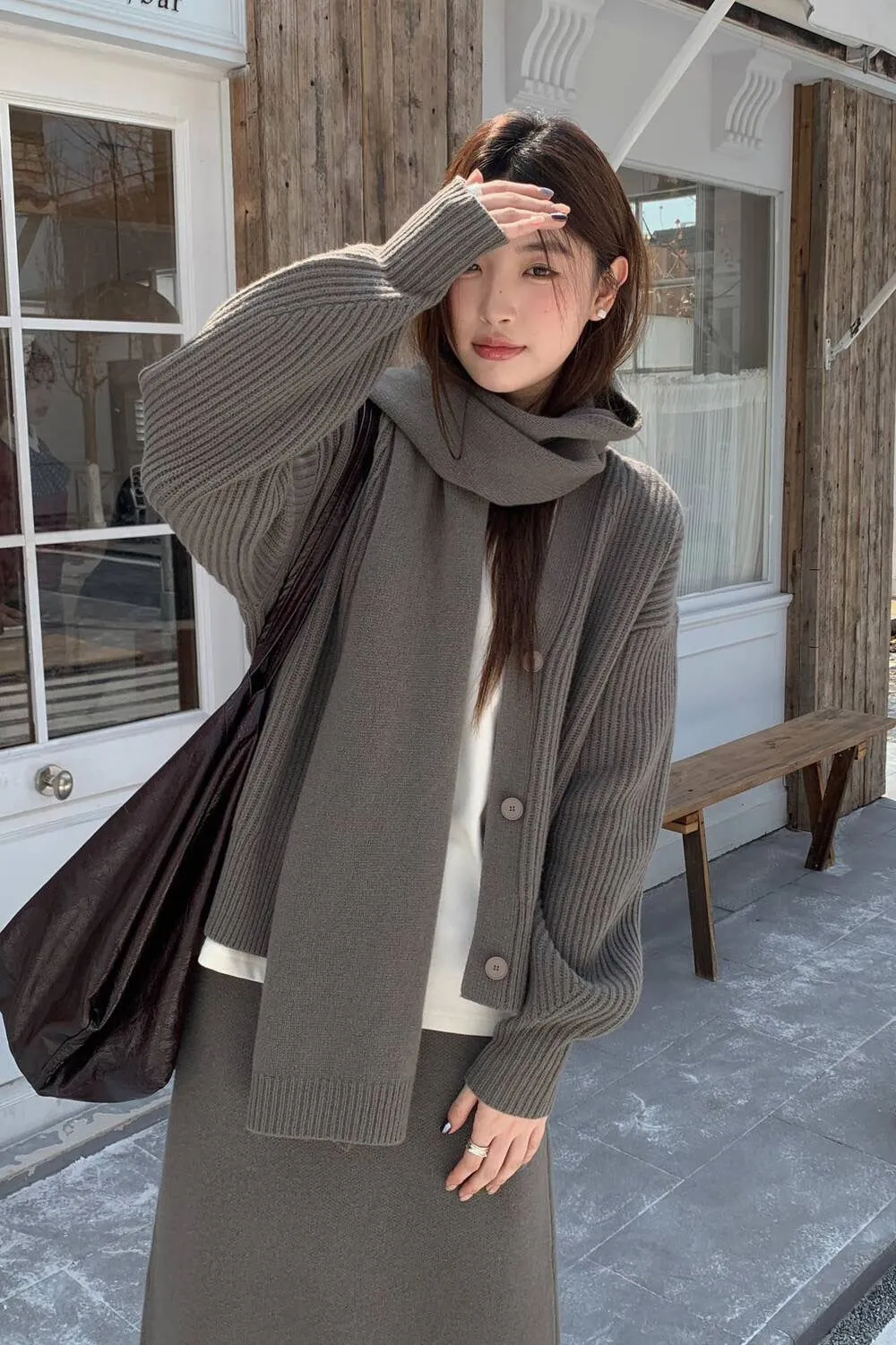 [Luxury] 100% Wool Cardigan (with free Scarf)