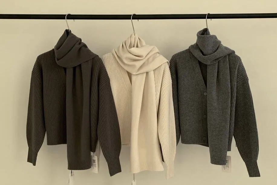 [Luxury] 100% Wool Cardigan (with free Scarf)