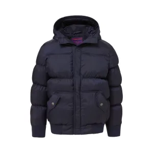 MagnaMini Kids Magnetic Front Water-Resistant Puffer Coat with Hood in Navy