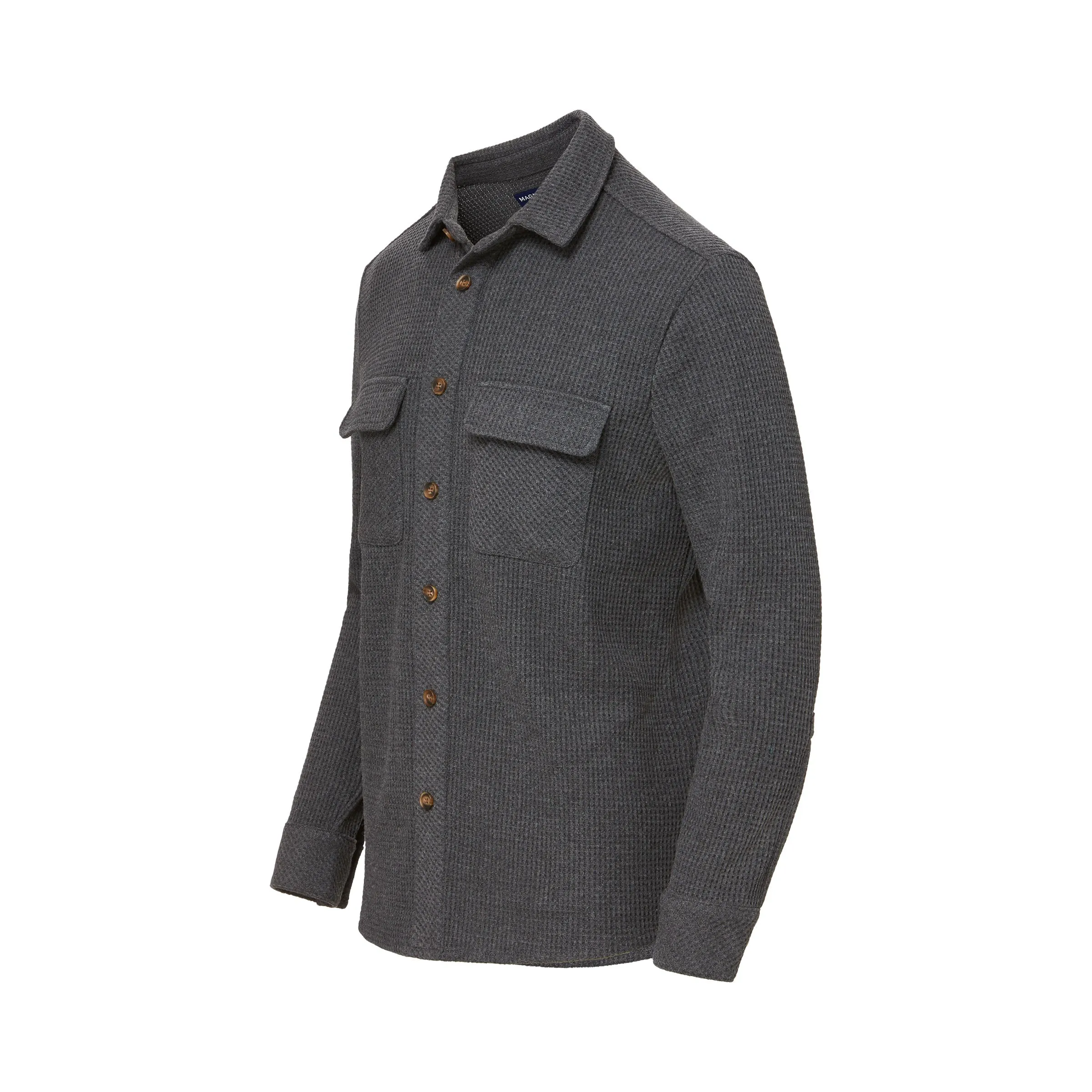 Magnetic Front WaffleWeave Casual Shirt with Dual Oversized Pockets in Charcoal