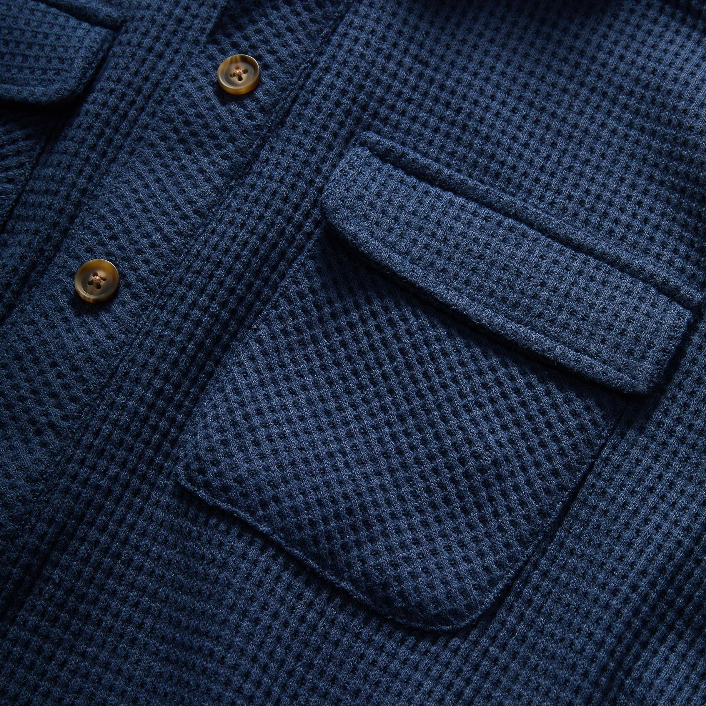 Magnetic Front WaffleWeave Casual Shirt with Dual Pockets in Navy