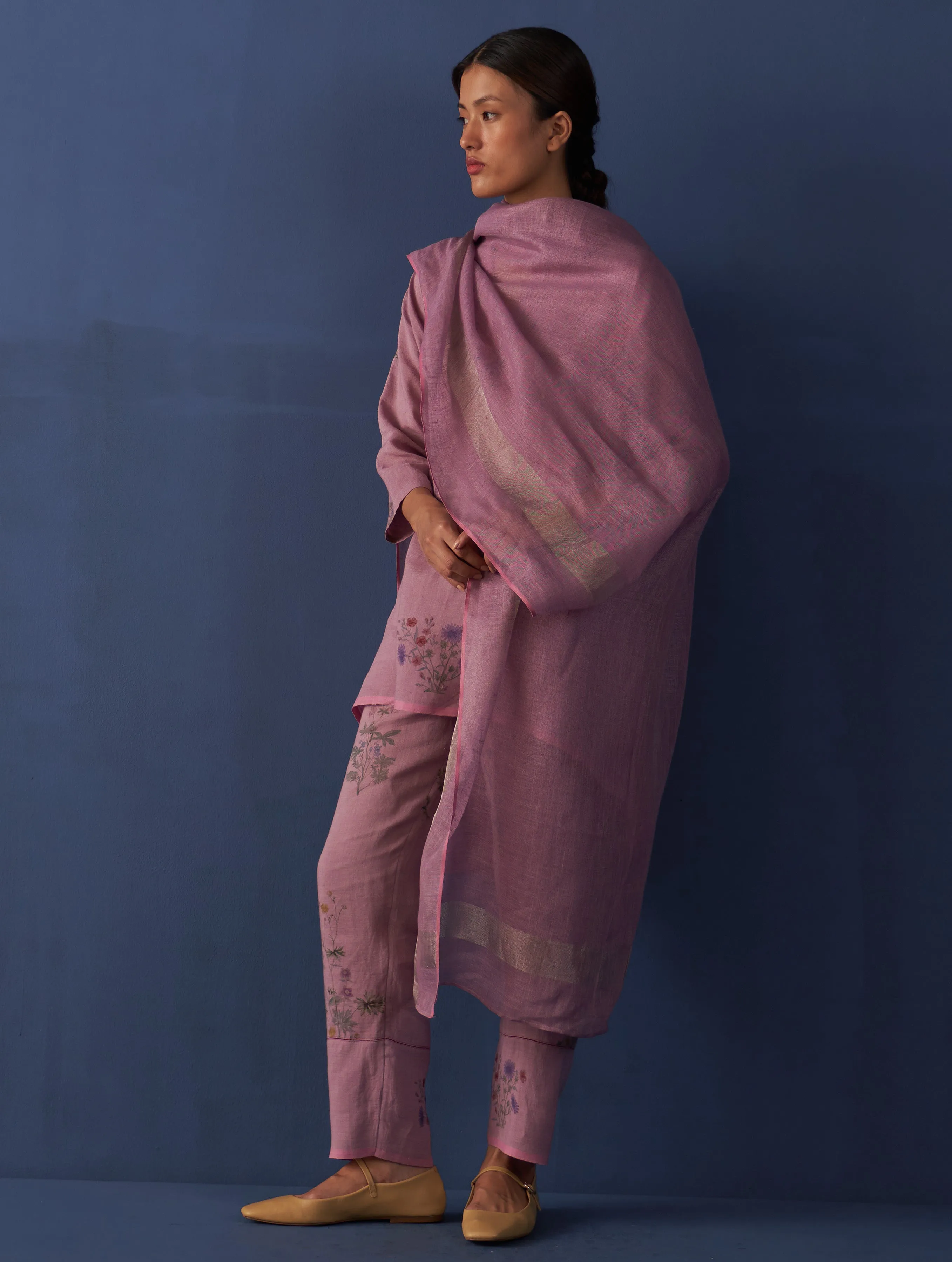 Maho Botanical Linen Kurta Set - Lavender