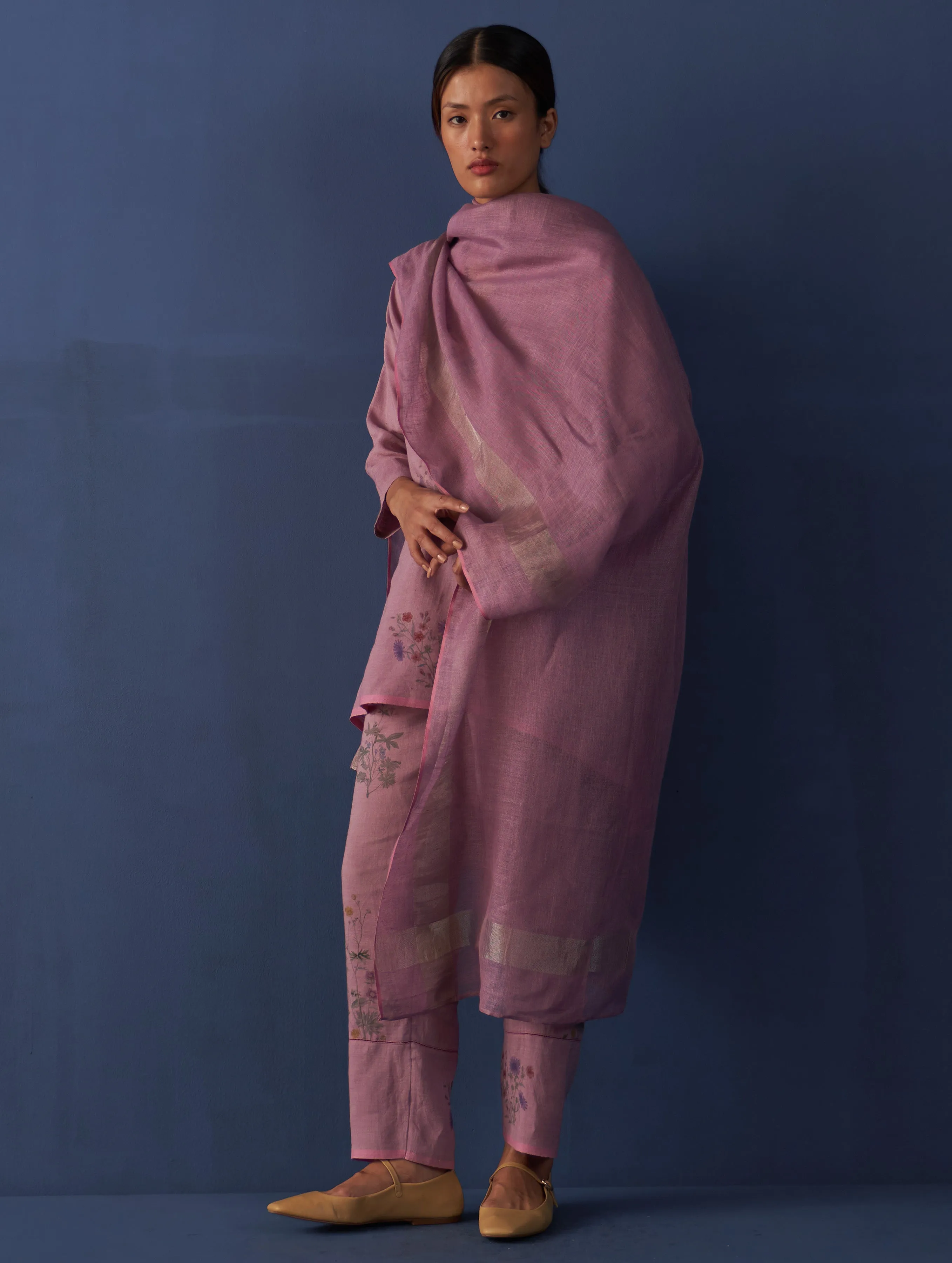 Maho Botanical Linen Kurta Set - Lavender