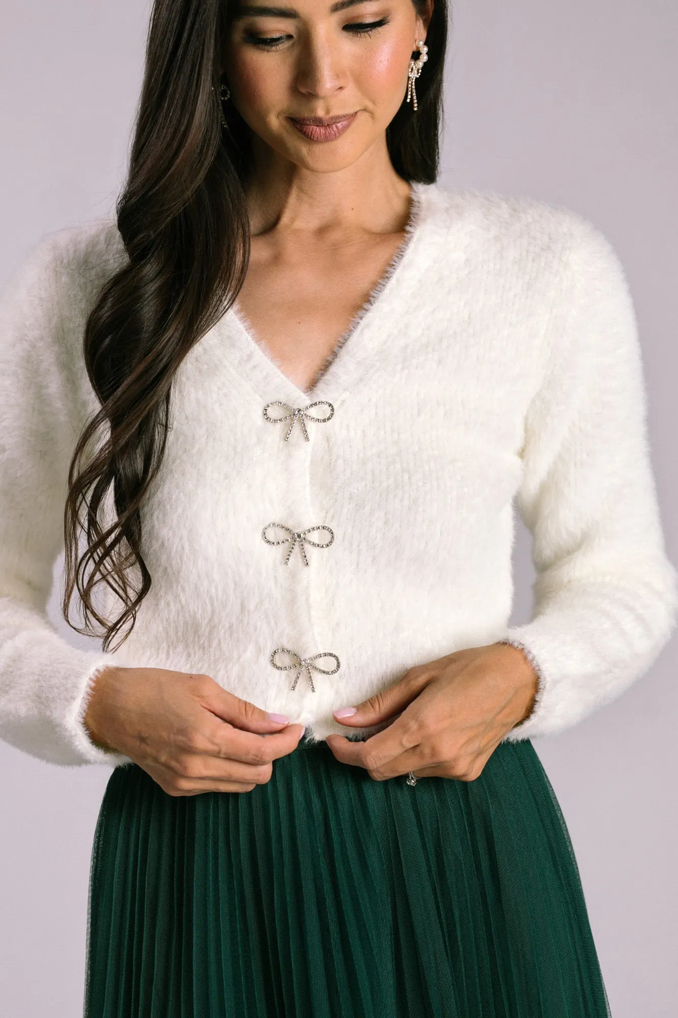 Margaret Eyelash Bow Cardigan