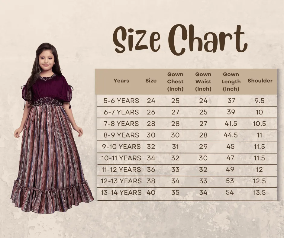 Maroon Coloured Butterfly Style Sleeves Multicolour Striped Gown For Girls