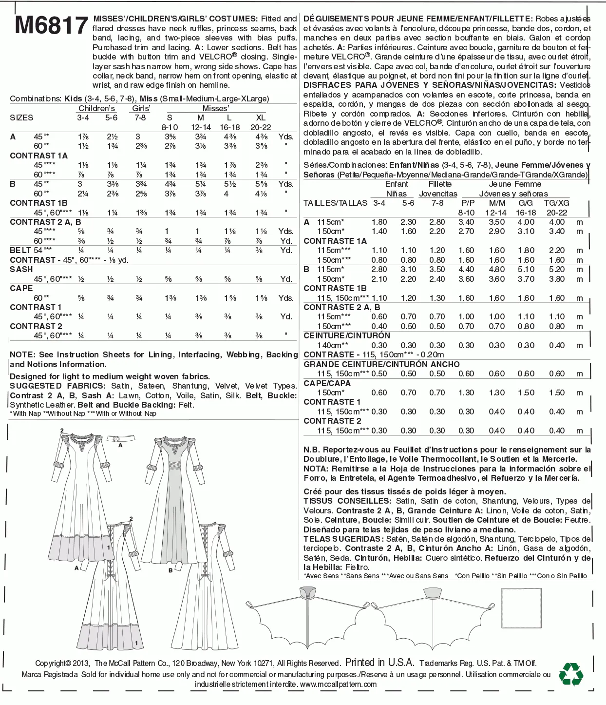 McCall's Pattern M6817 Misses'/Children's/Girls' Costumes