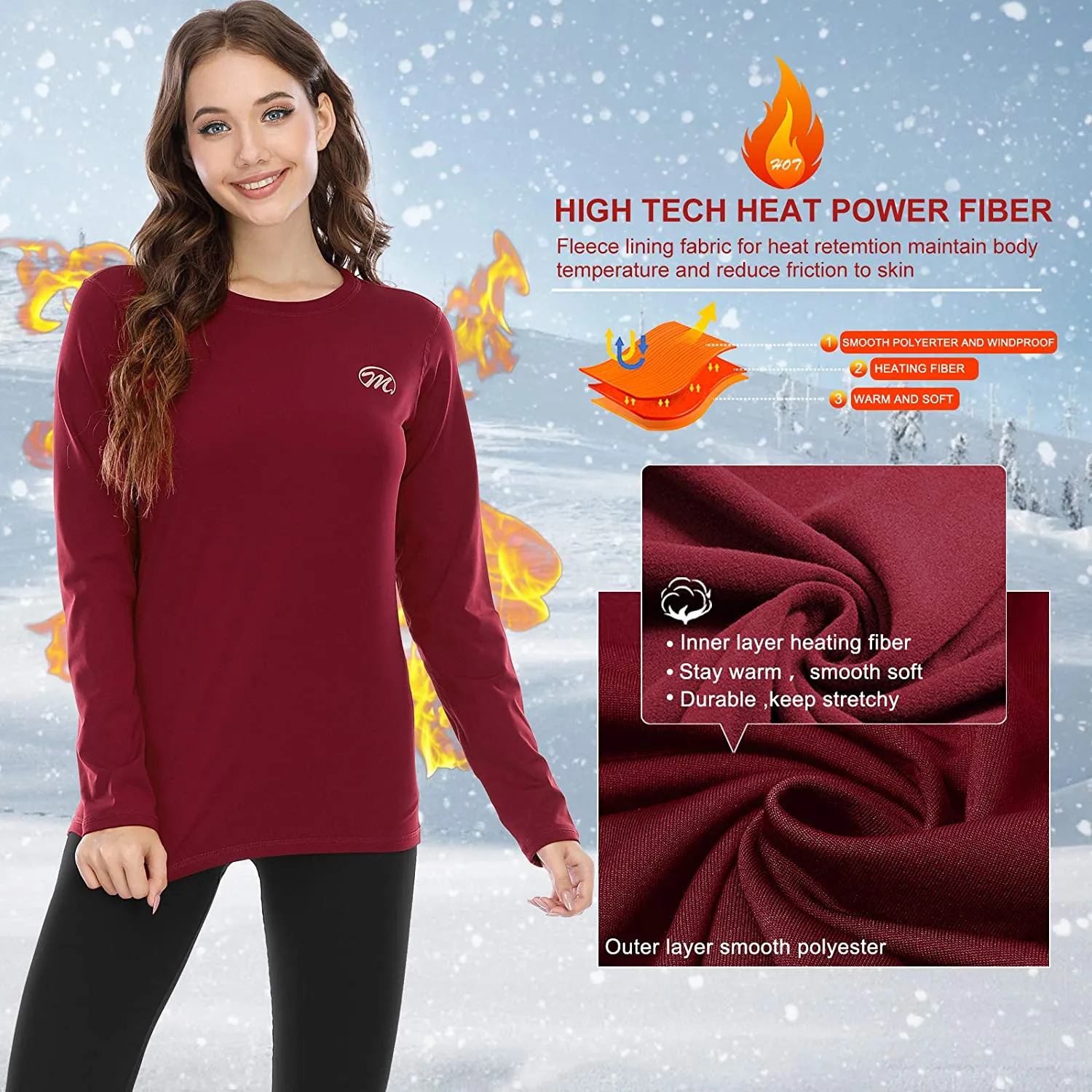 MEETWEE Thermal Underwear for Women, Winter Warm Base Layer Top & Bottom Set Long Johns with Fleece Lined Cold Weather Skiing