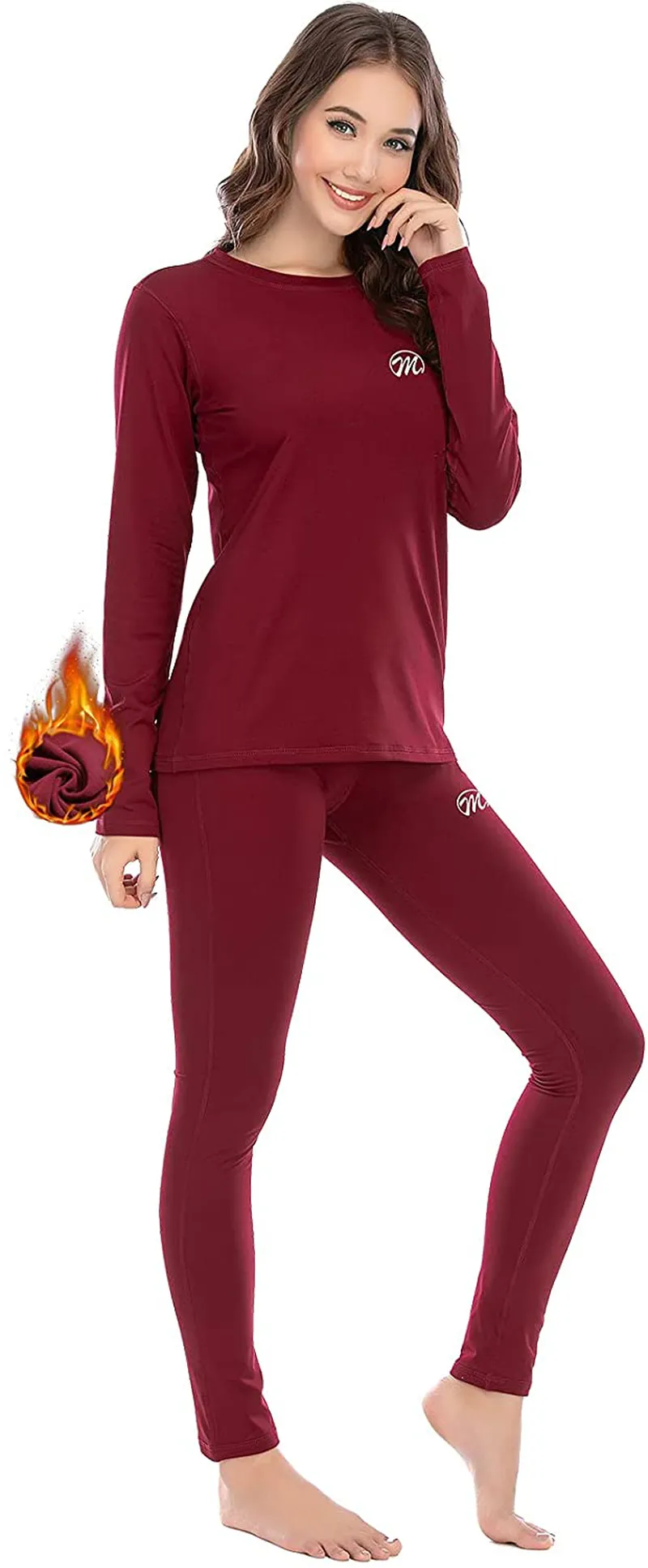 MEETWEE Thermal Underwear for Women, Winter Warm Base Layer Top & Bottom Set Long Johns with Fleece Lined Cold Weather Skiing