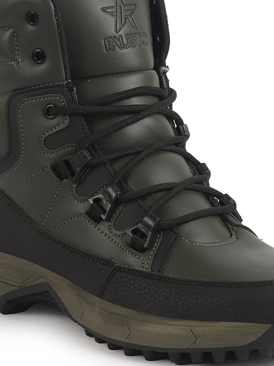 Men Olive High Top 3-Eye Lace Up High Ankle Winter Biker Boots|Trekking Boots|Hiking Boots|Basketball Shoes|Good Sole Grip Traction