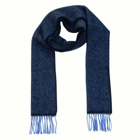 Merino and Cashmere Scarf - Navy and Blue Herringbone - John Hanly