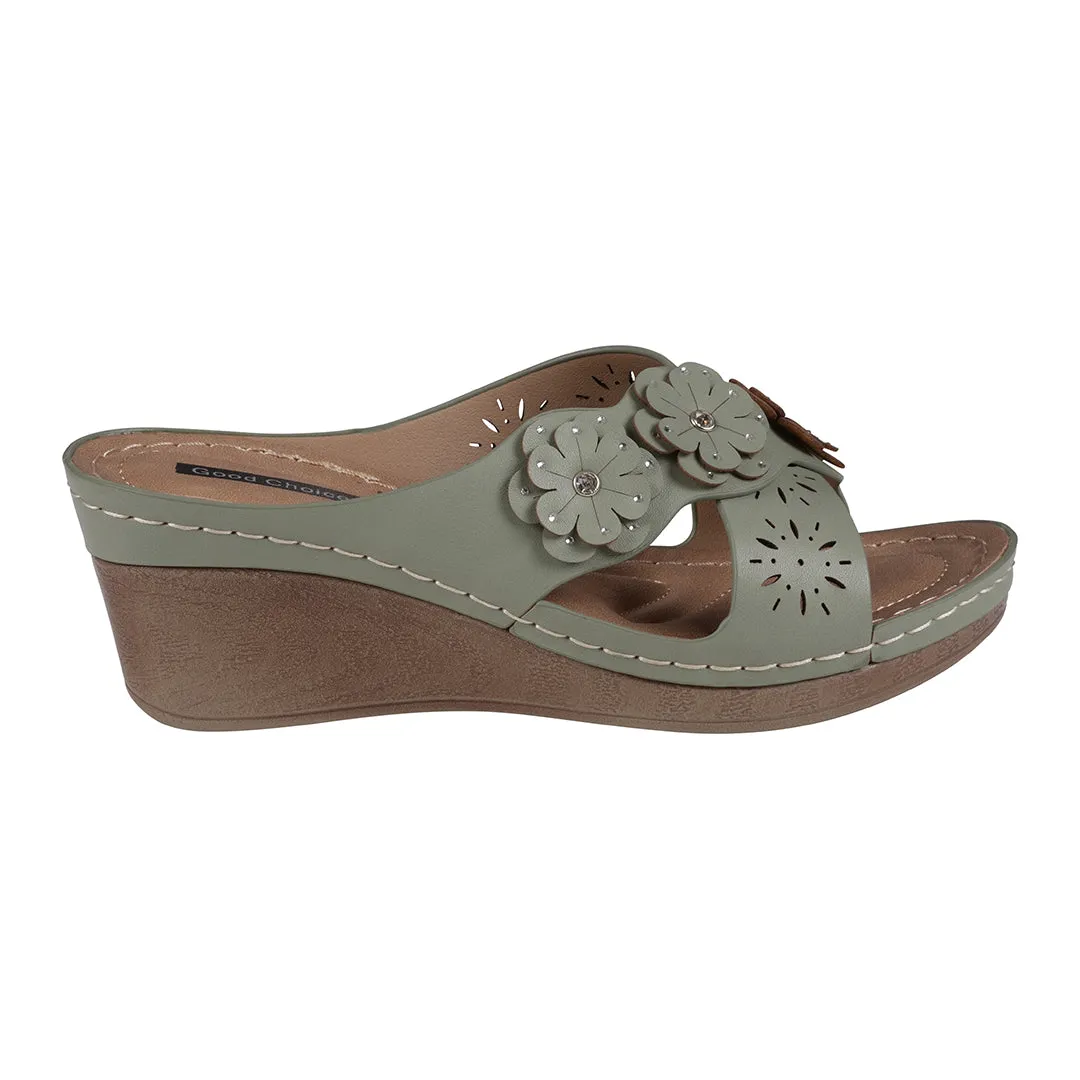 Miller Green Cross Strap Floral Wedge Sandals