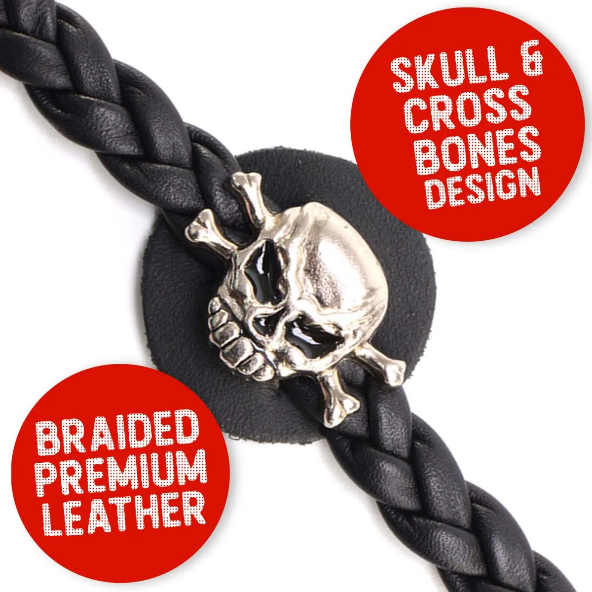 Milwaukee Leather MLA1061-Single Skull and Cross Bones Vest Extender Double Chrome Chains w/ Genuine Braided Leather 4" Extension