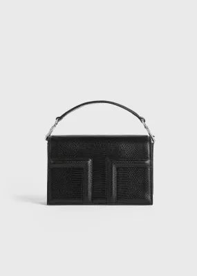 Mini T-flap lizard-embossed bag black