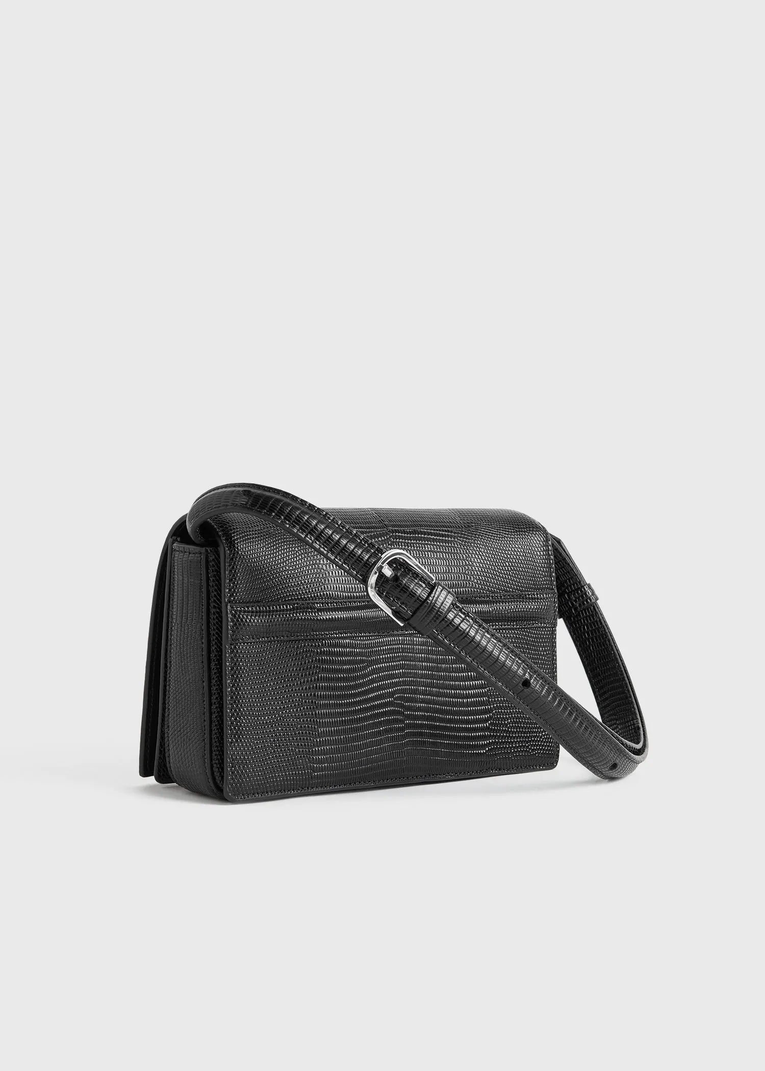 Mini T-flap lizard-embossed bag black