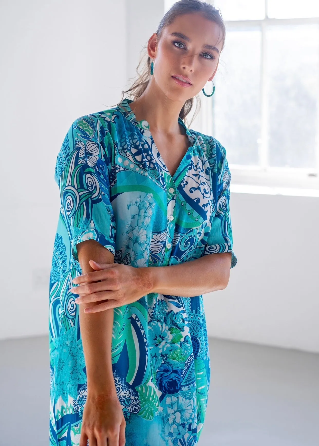 Mira Dress With Paisley Print In Aqua