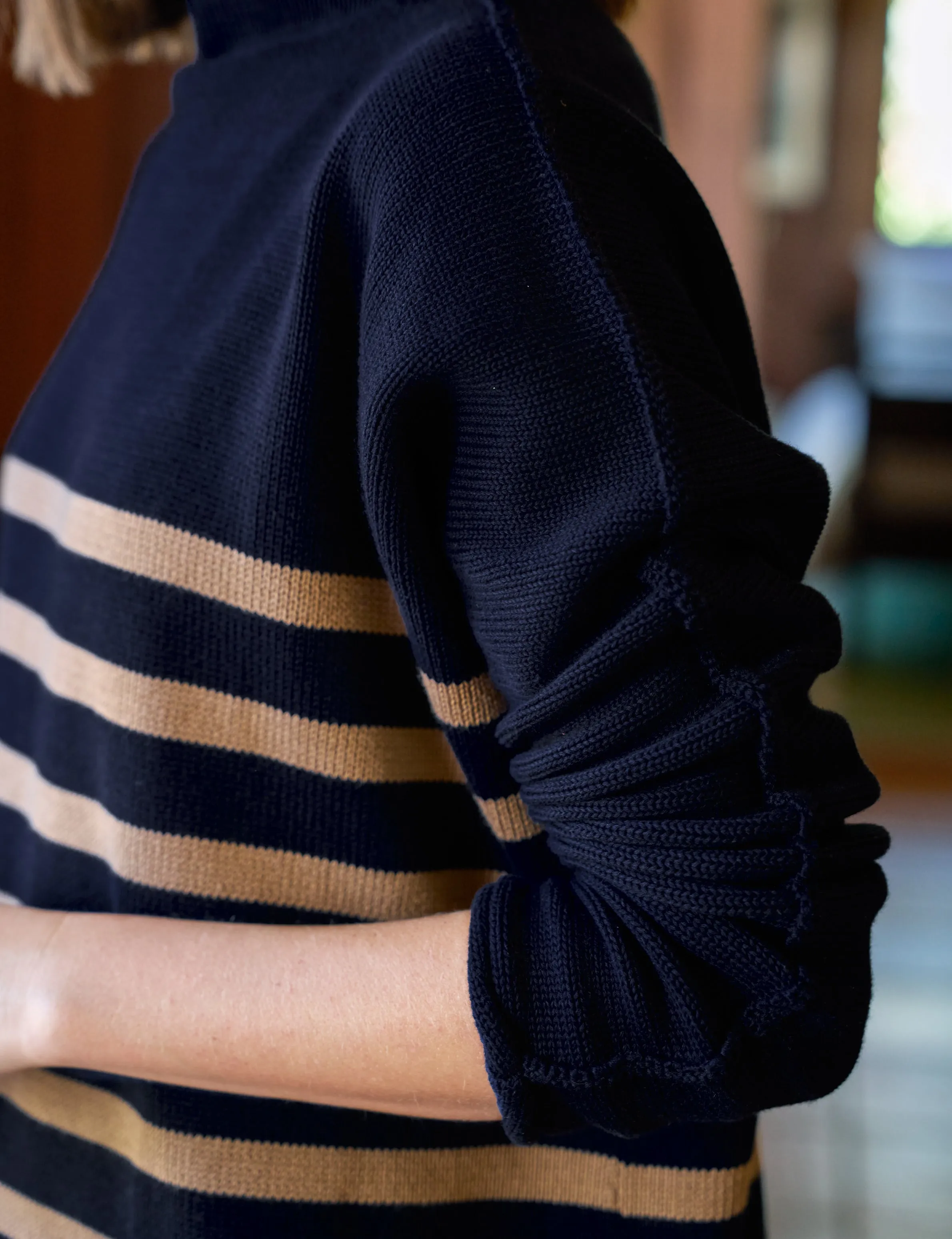 MONTEREY Navy with Camel Stripe, Pure Italian Cotton