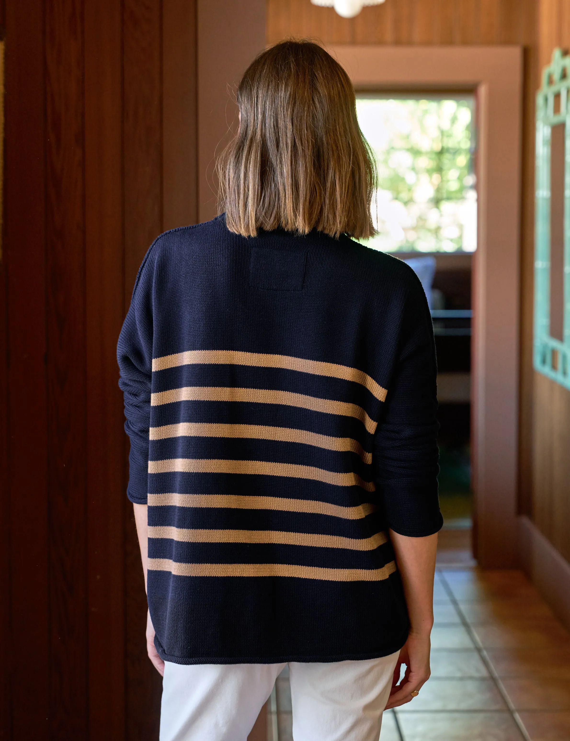 MONTEREY Navy with Camel Stripe, Pure Italian Cotton