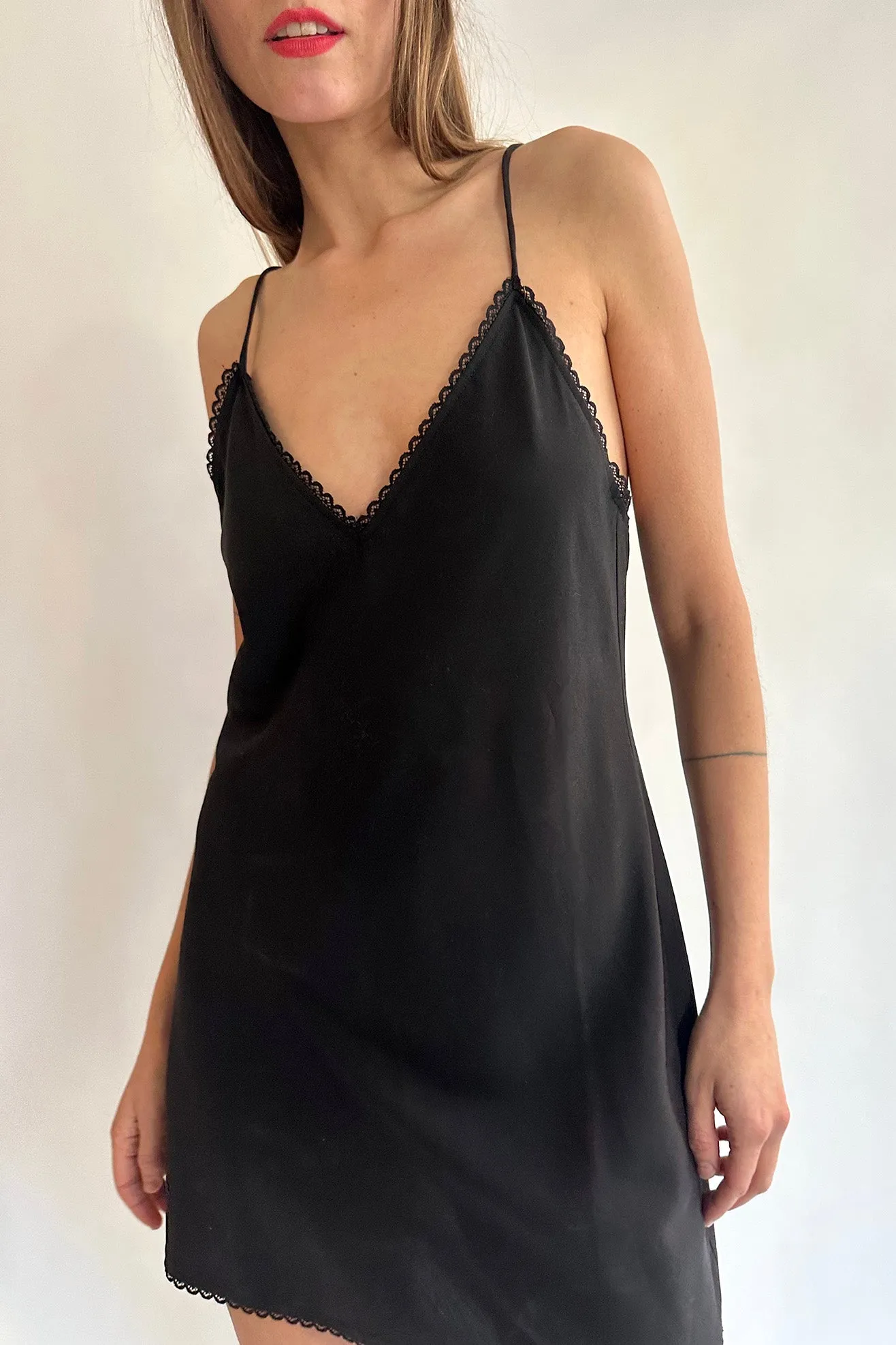 MR. LARKIN, Mini Slip Dress, Black