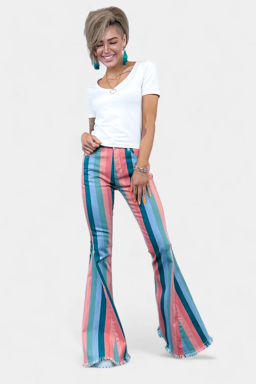 Multi Stripe Flared Jeans