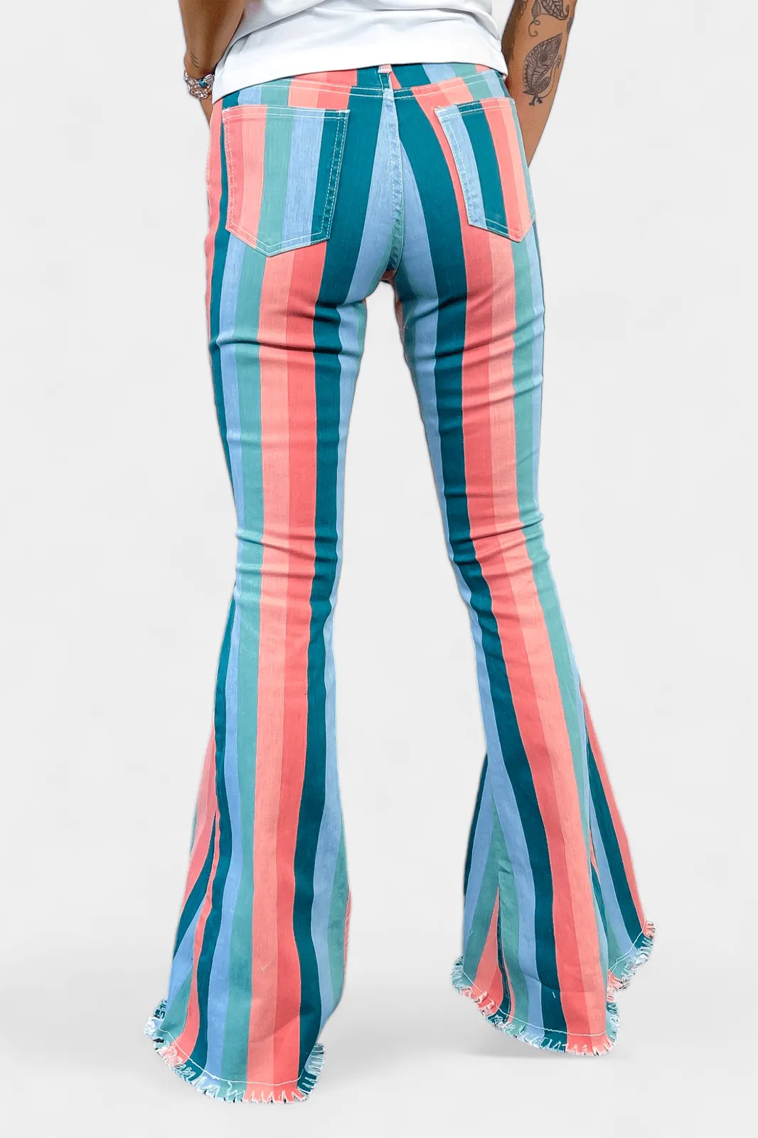 Multi Stripe Flared Jeans