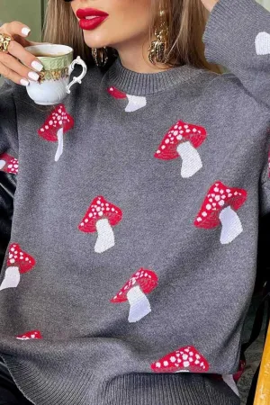 Mushroom Graphic Pullover Sweater