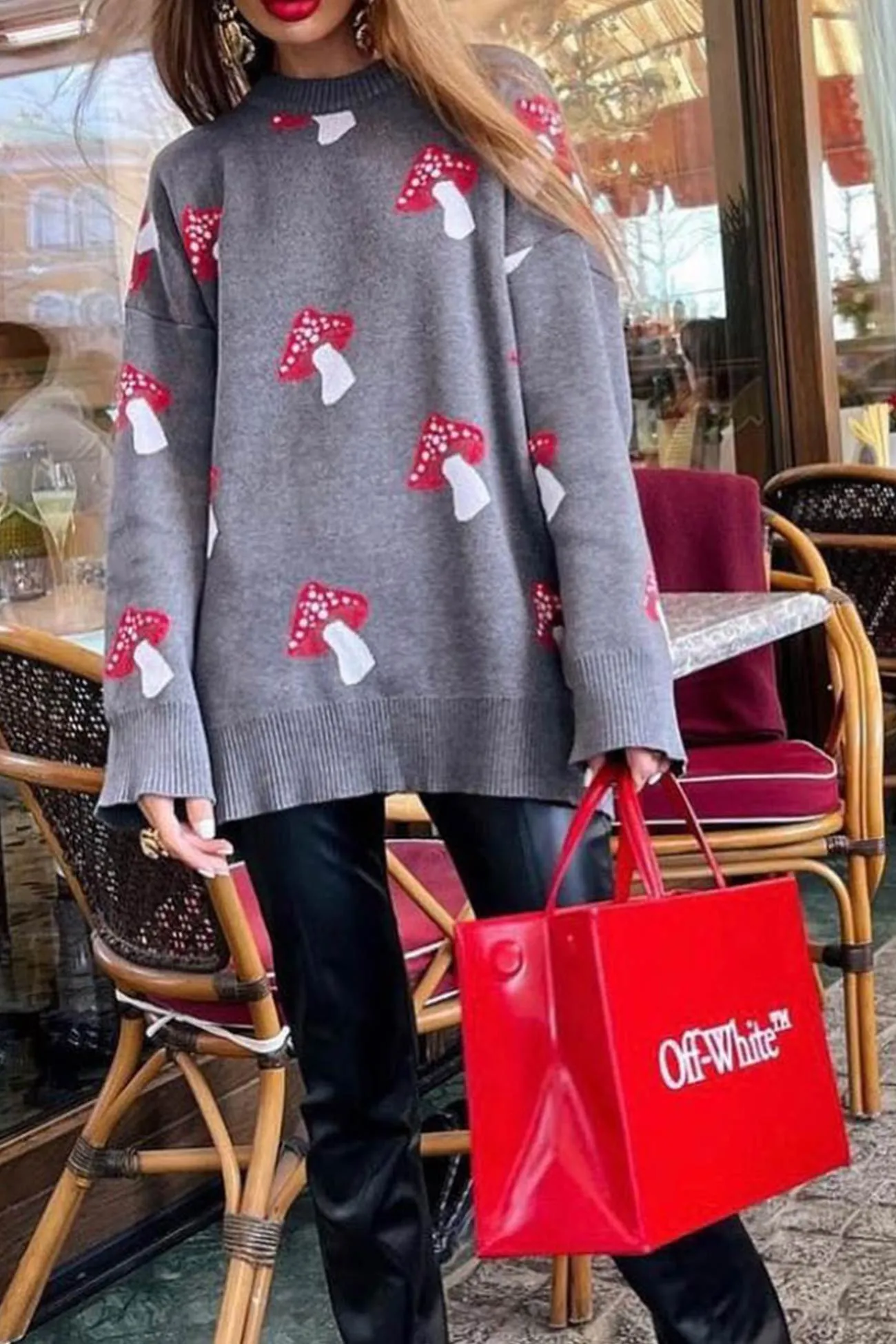 Mushroom Graphic Pullover Sweater