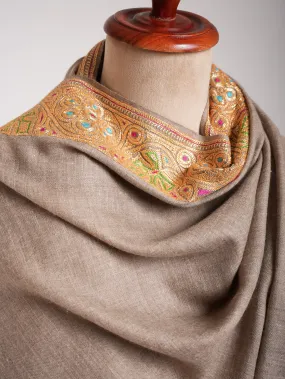 Natural Beige Gold Tilla Embroidered Pashmina Shawl