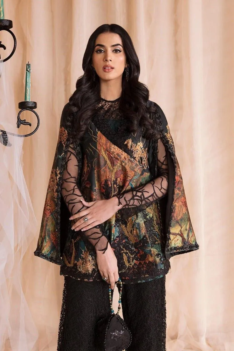 Nilofer Shahid - Midnight pearl - Black Cape - Embroidered - 3 Piece