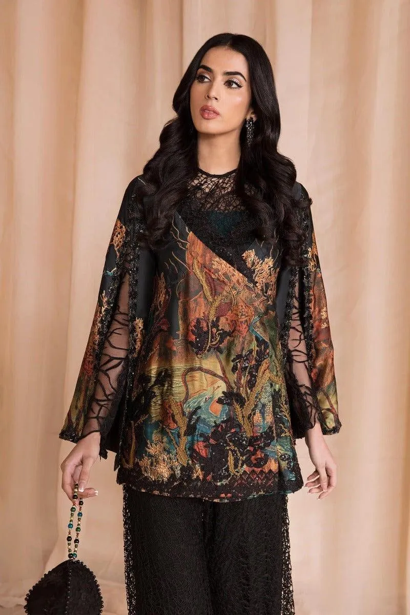 Nilofer Shahid - Midnight pearl - Black Cape - Embroidered - 3 Piece