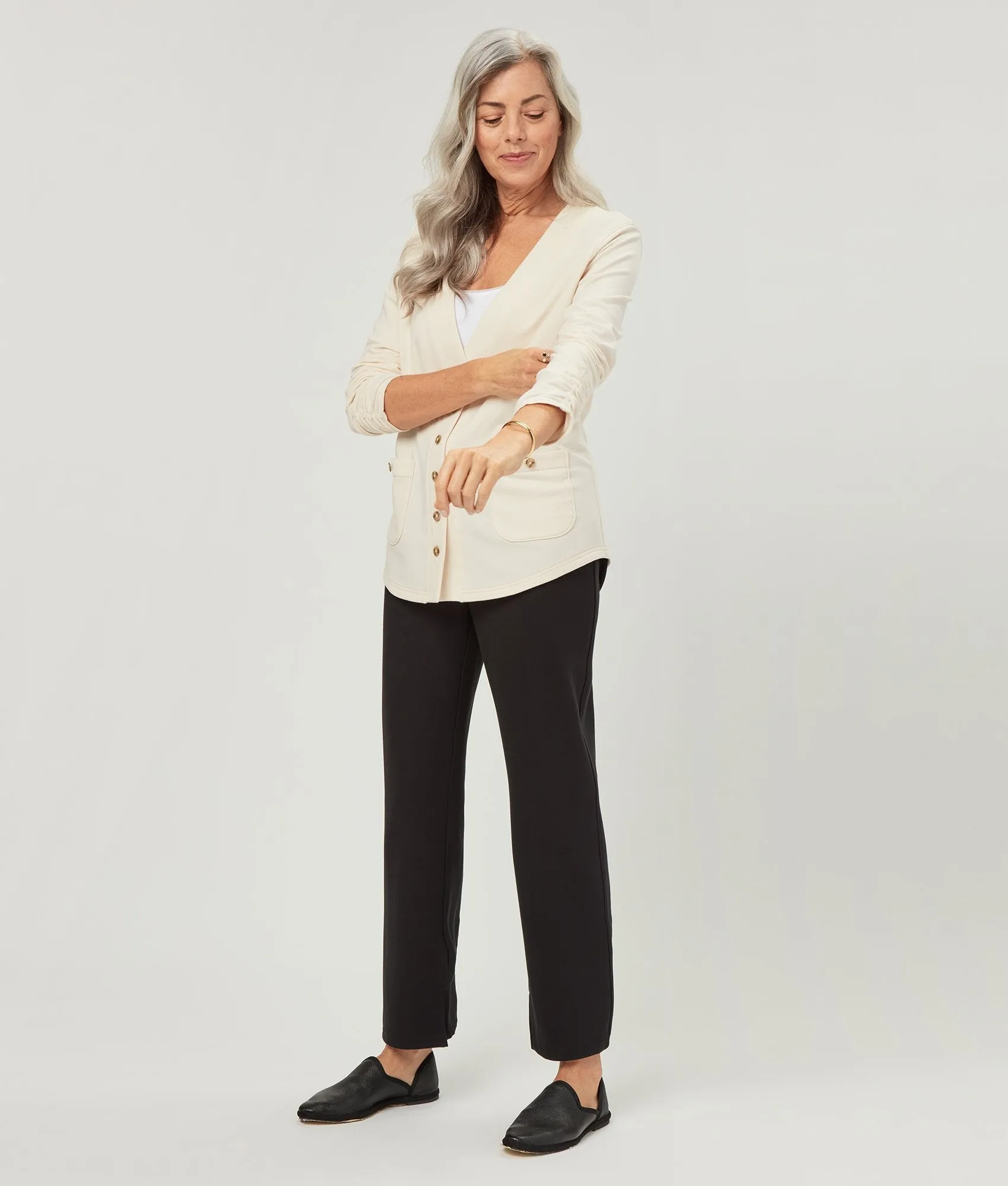 Nina Adaptive Magnetic Button Cardigan In White