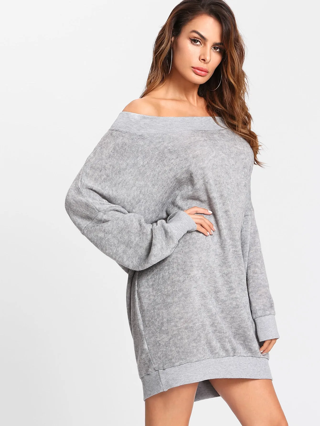 Off Shoulder Marled Knit Sweater Dress