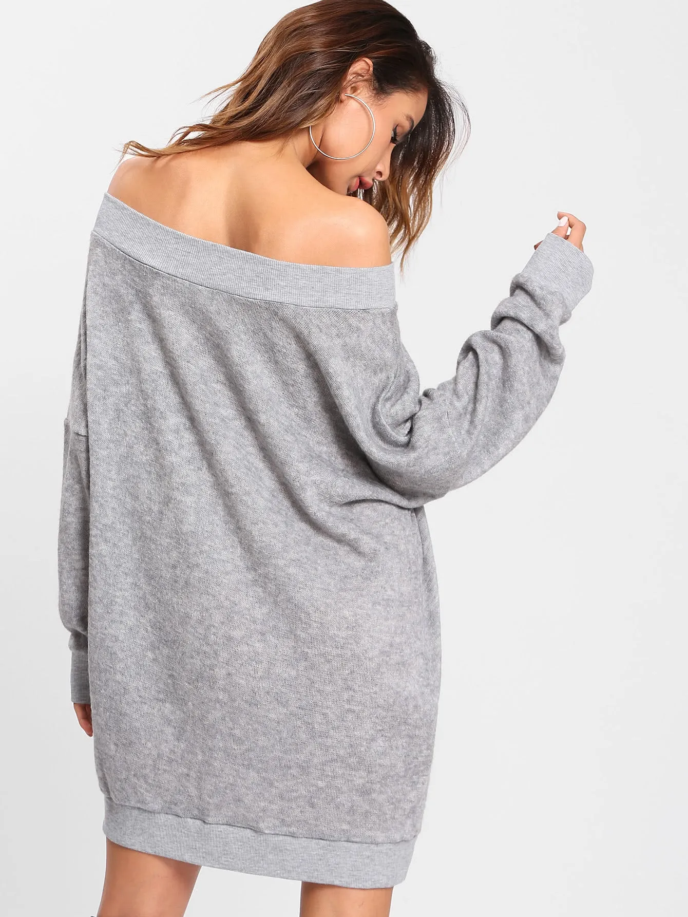 Off Shoulder Marled Knit Sweater Dress