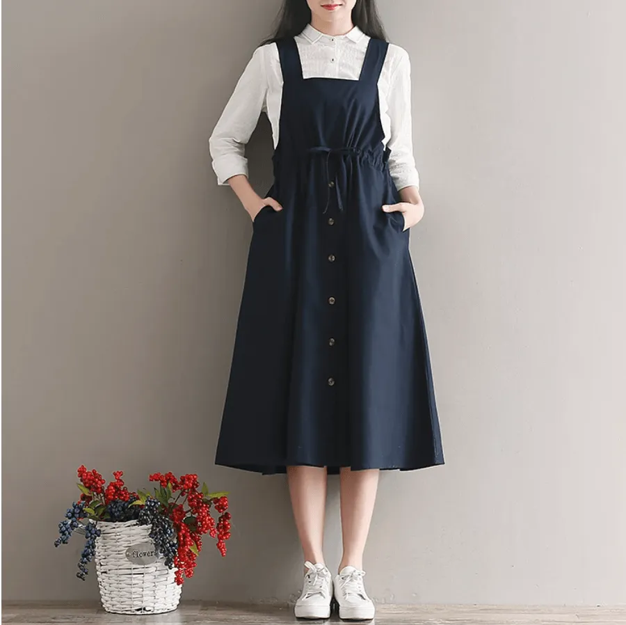 Ona Vintage Knee-Length Overall Dress