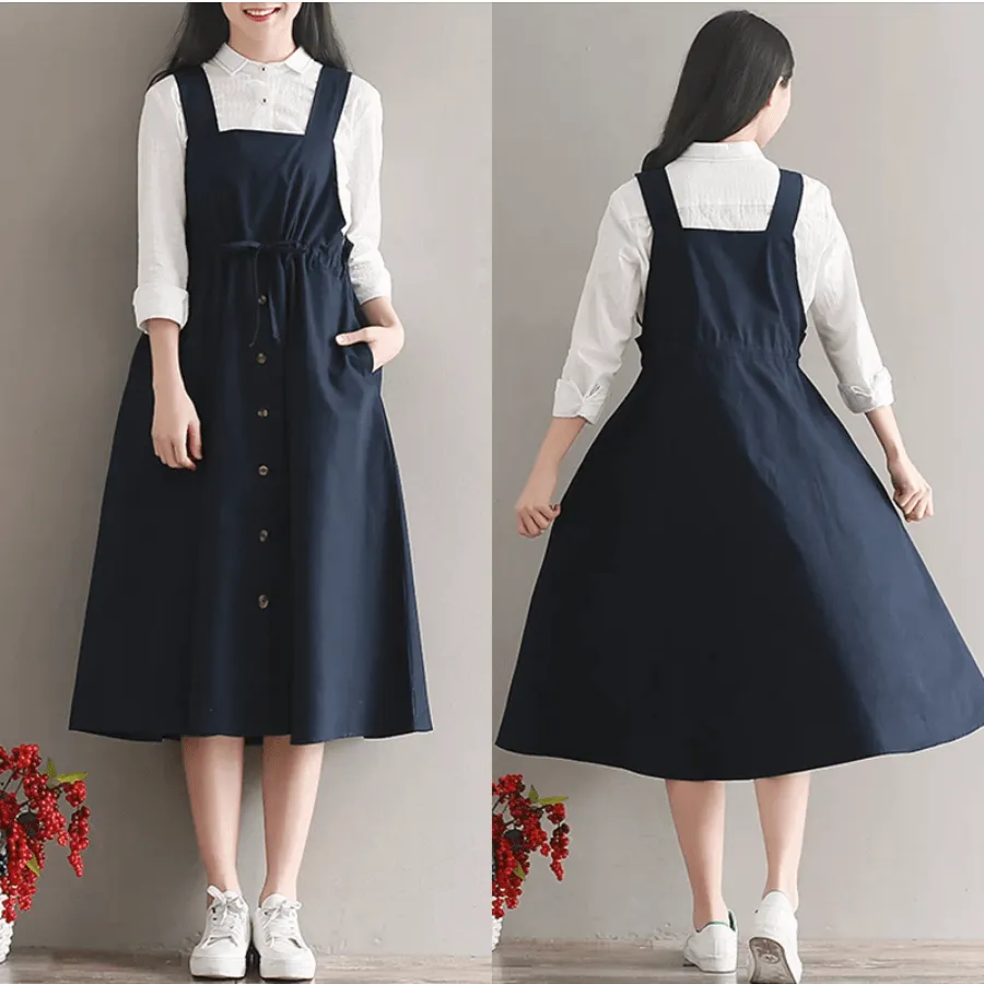 Ona Vintage Knee-Length Overall Dress