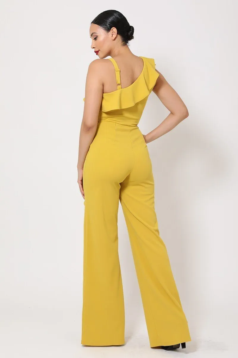 One Shoulder Ruffle Jumpsuit