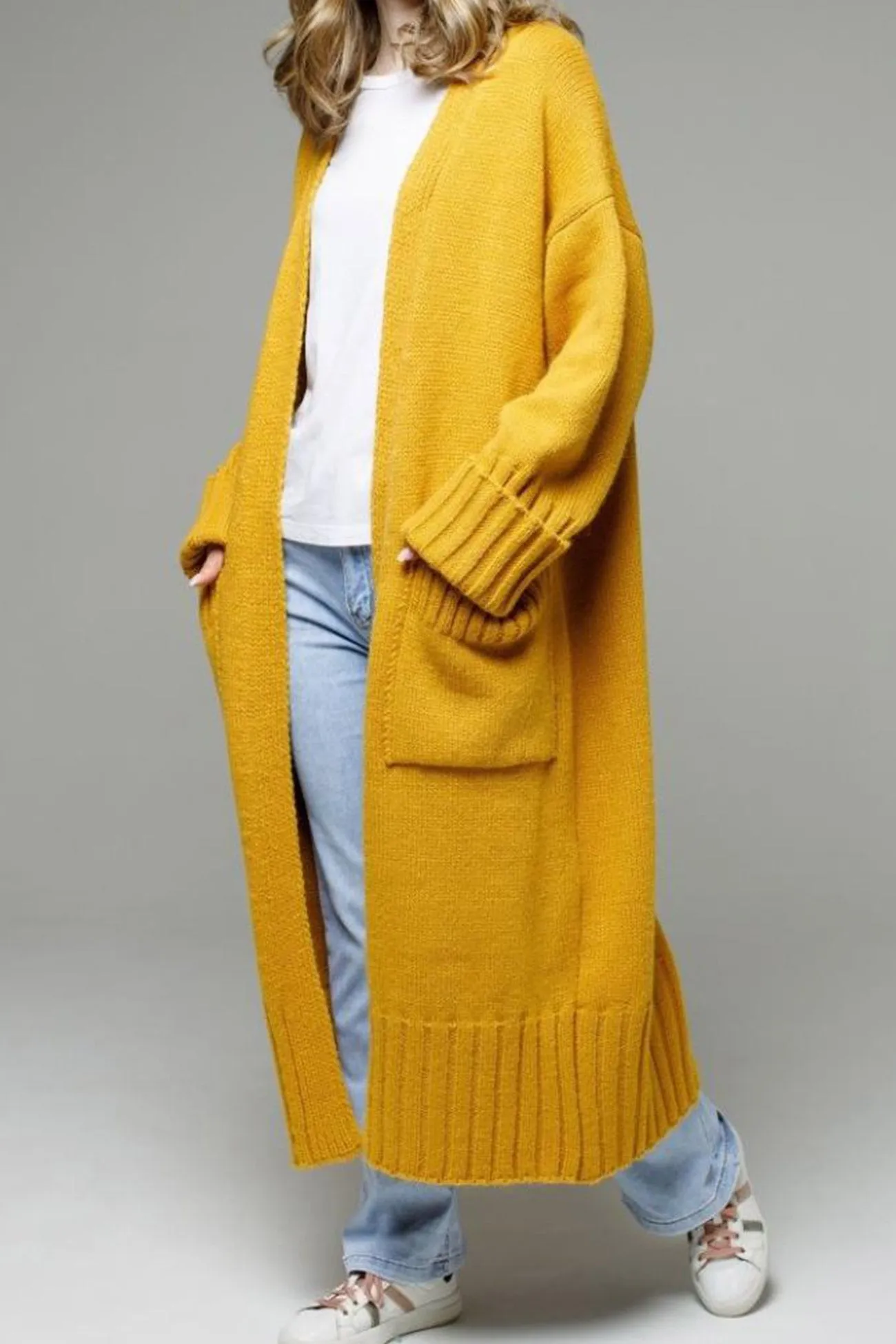 Open Front Pocketed Long Cardigan