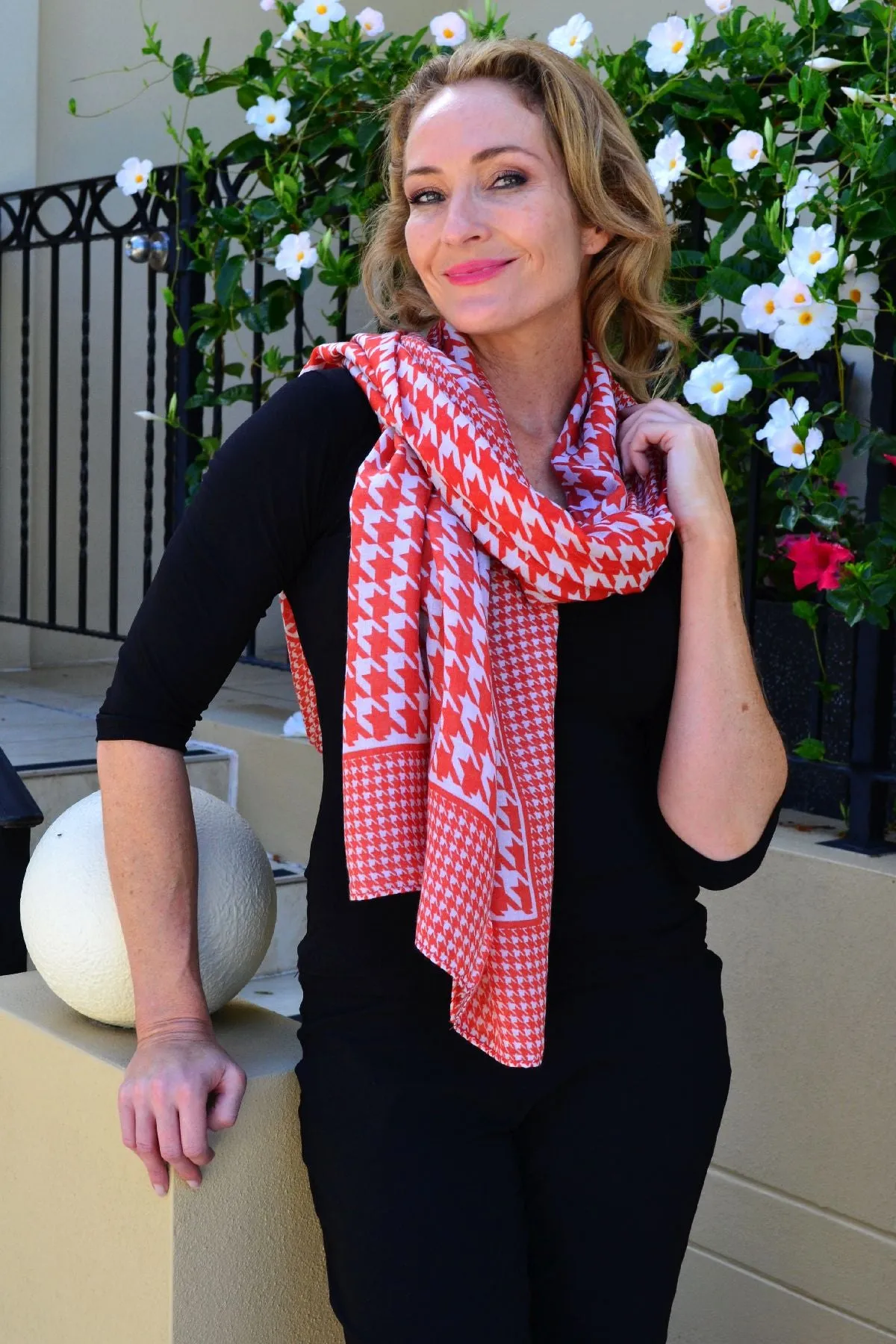 Orange Cream Houndstooth Pattern Scarf