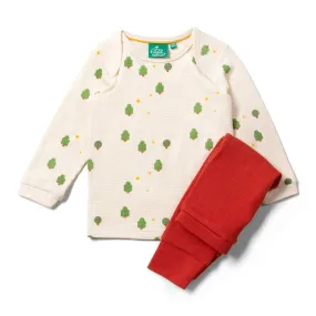 Organic Waffle T-Shirt & Jogger Playset - Cream Winter Trees