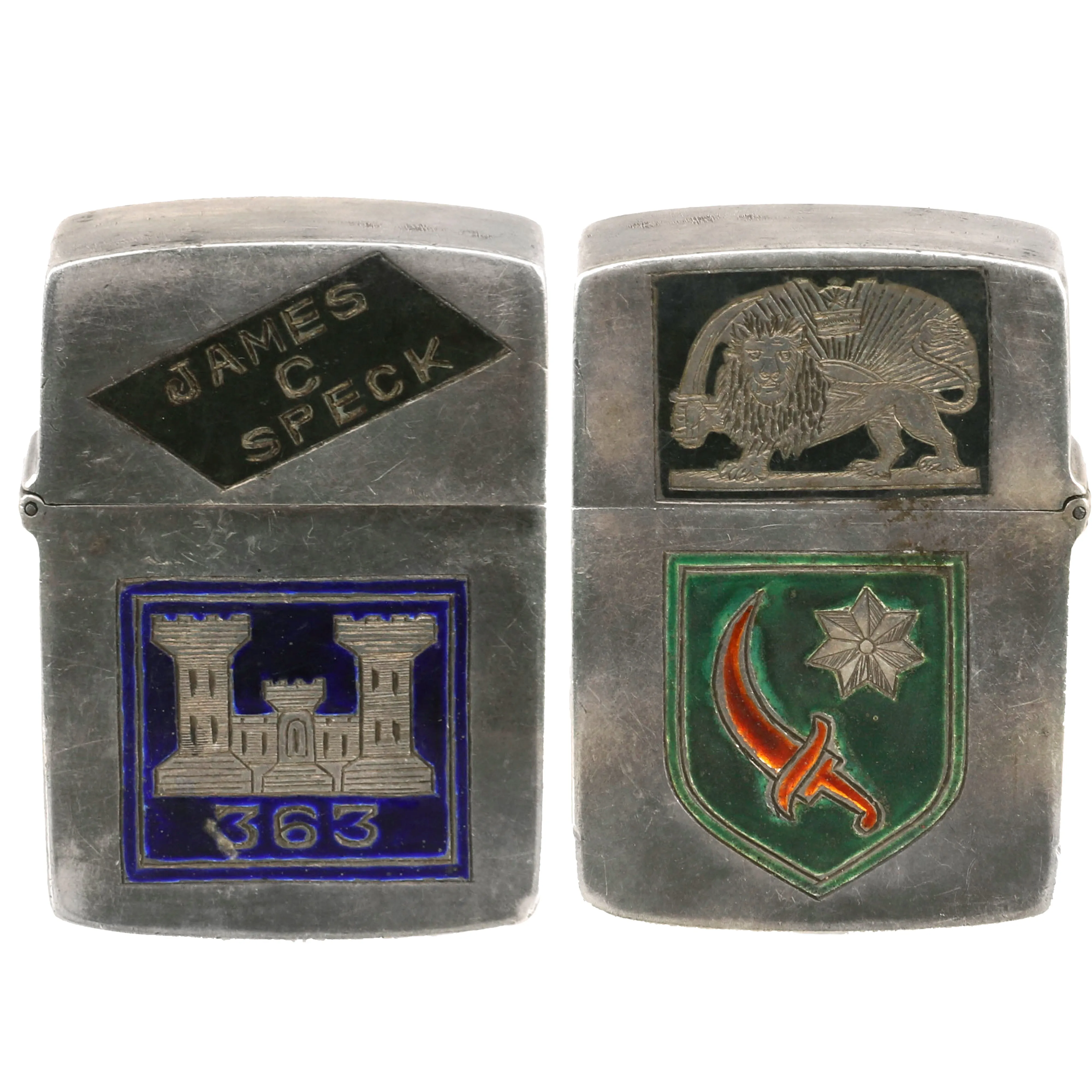 Original U.S. WWII Named Persian Gulf Command Theater-Made Enameled Lighter - 363rd Engineers