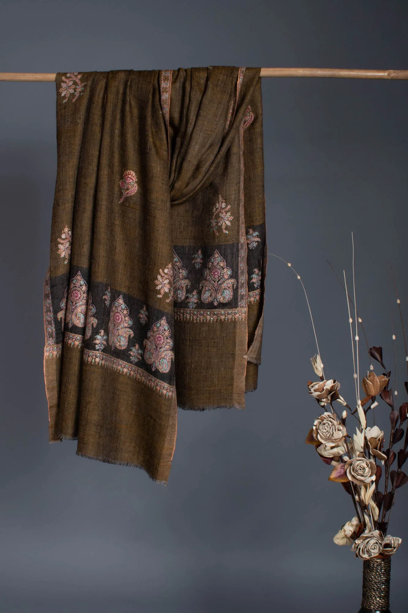 Palla Embroidery Khadi Kashmiri Shawl - SATYA