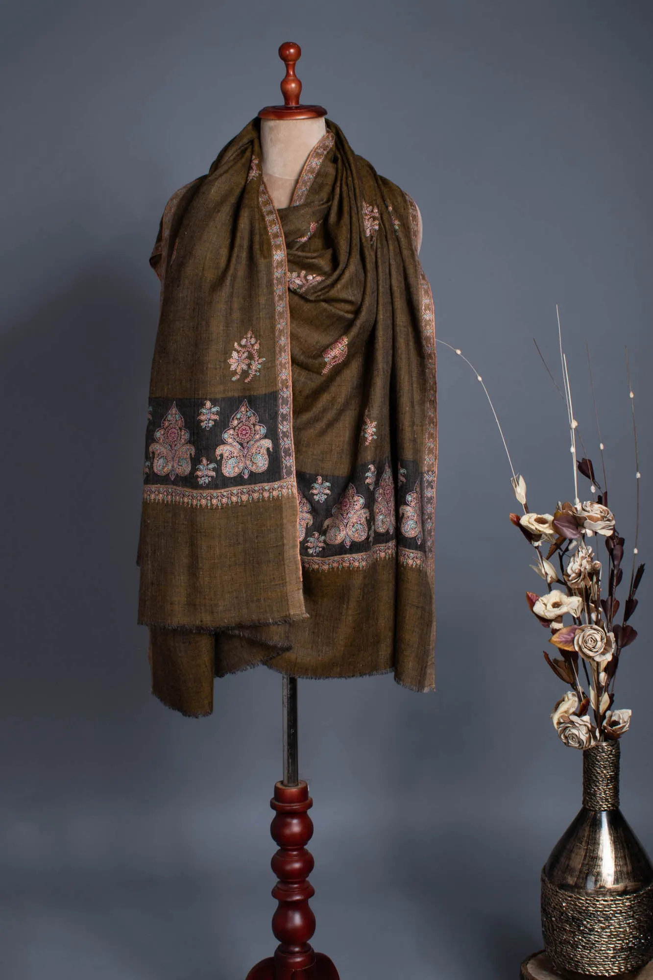 Palla Embroidery Khadi Kashmiri Shawl - SATYA