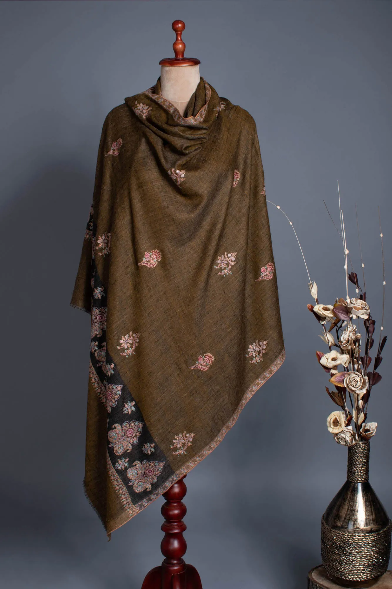 Palla Embroidery Khadi Kashmiri Shawl - SATYA