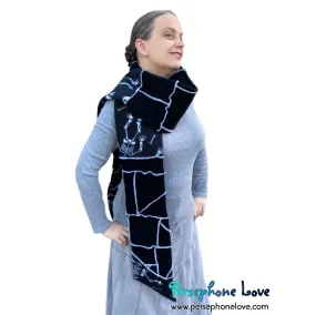 Patchwork black 100% cashmere upcycled needle-felted sweater scarf -1787