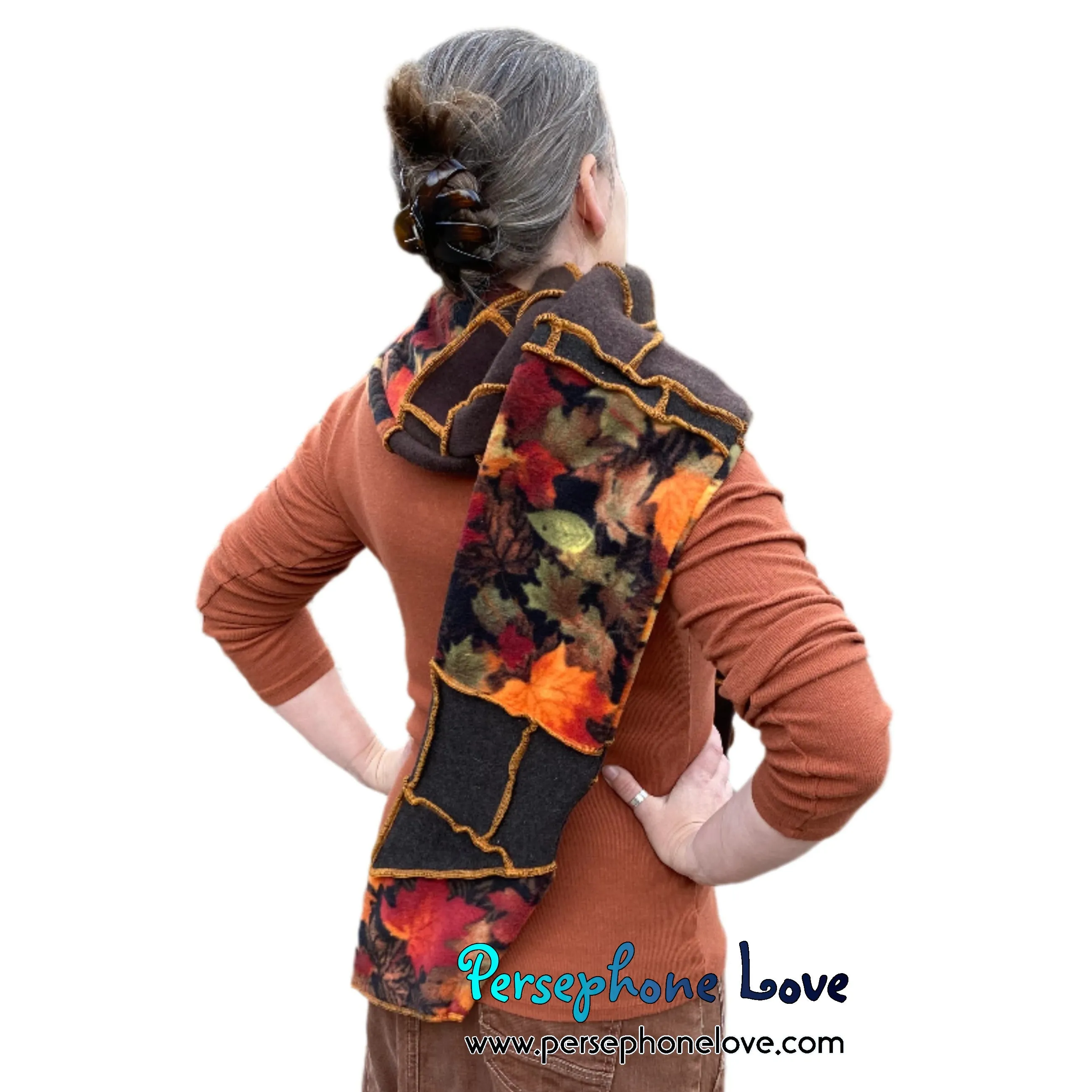 Patchwork brown 100% cashmere upcycled needle-felted sweater scarf -1745