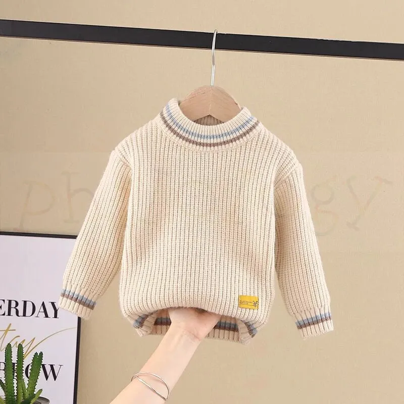 PHILOLOGY pure color fall winter boy girl kid thick crew neck shirts solid long sleeve pullover sweater