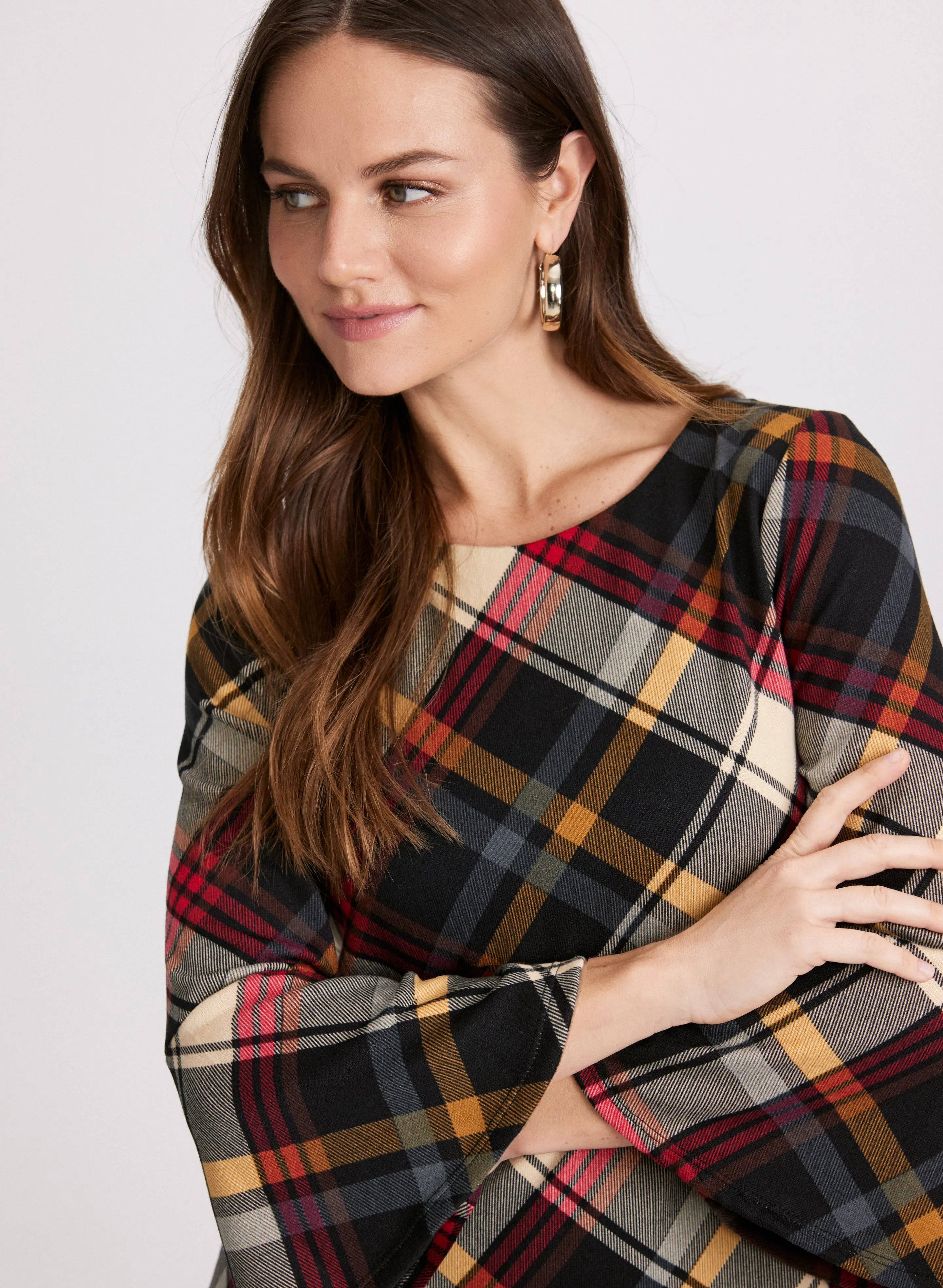 Plaid Print Sweater Dress