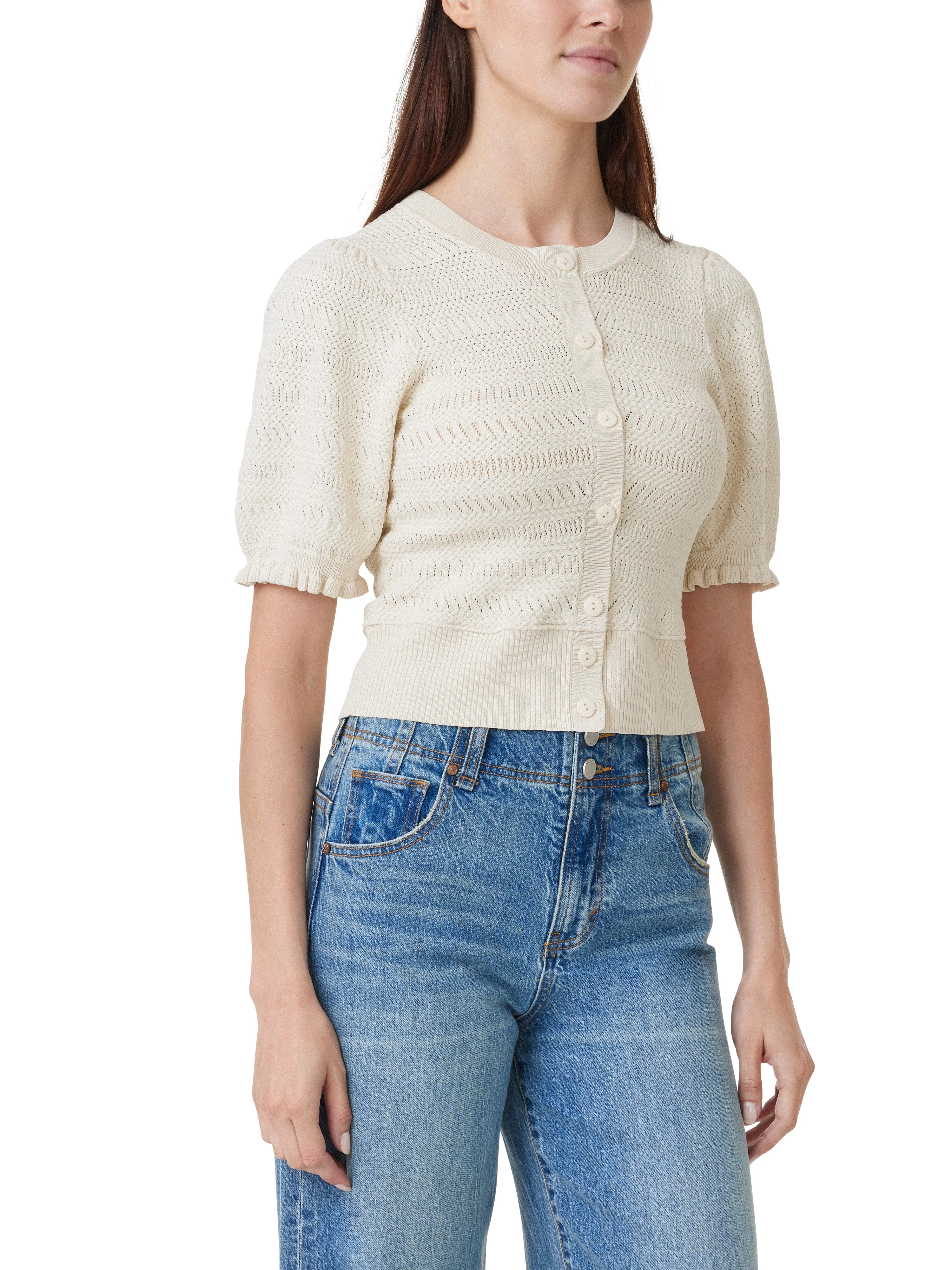 Pointelle Stitch Short Sleeve Cardigan