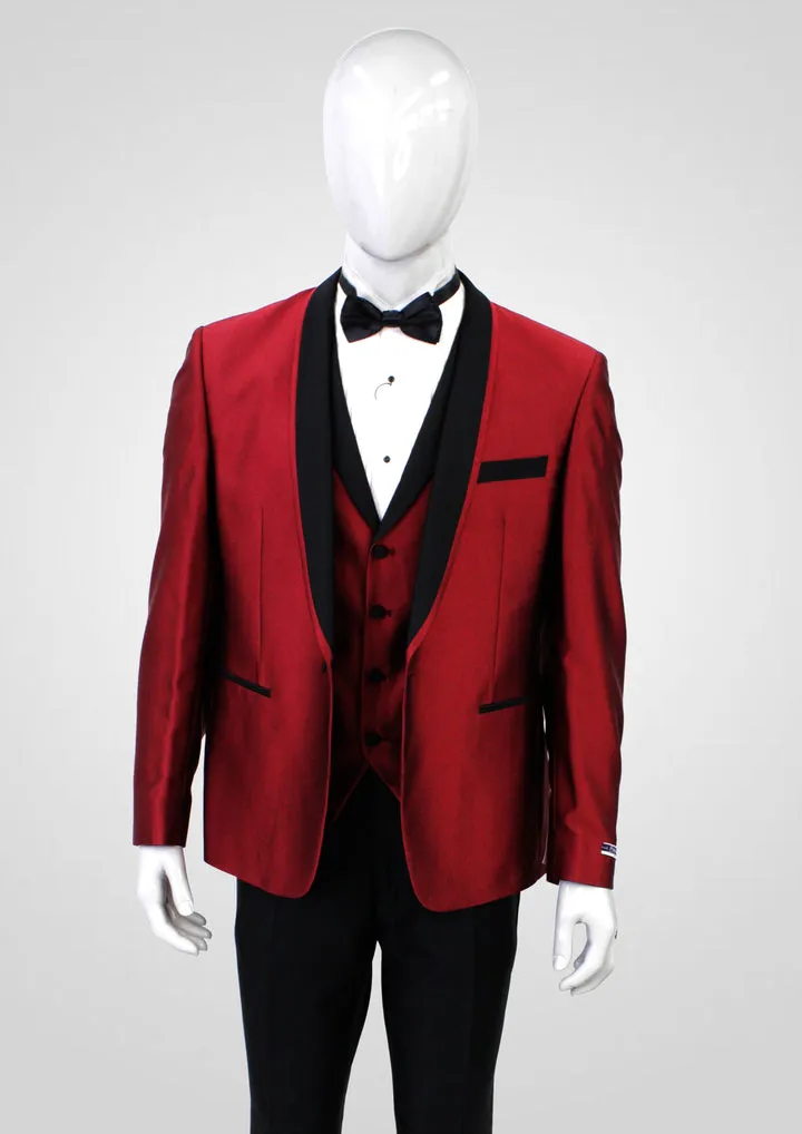 Portabella Solid 1 Button Slim Fit Tuxedo Suit with Black Compose Shawl Lapel, TUX300-BURGUNDY